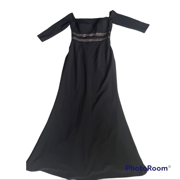 JS collection off the shoulder 3/4 sleeves maxi dress black nude color size,8 - Picture 2 of 7